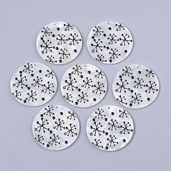 Cellulose Acetate(Resin) Pendants, 3D Printed, Flat Round, Snowflake Pattern, Black, 39x2.5mm, Hole: 1.6mm(KY-S163-019C)