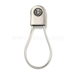 Tibetan Style 316 Surgical Stainless Steel Fittings with 304 Stainless Steel Key Ring, Lion, Antique Silver, 81.5mm(FIND-Q101-11AS)