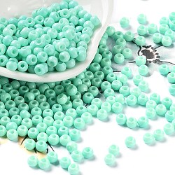 Baking Paint Glass Seed Beads, Round, Aquamarine, 4x3mm, Hole: 1.2mm, about 7650pcs/pound(SEED-H002-I-B506)