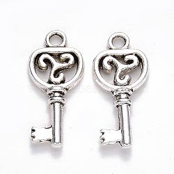 Tibetan Style Alloy Pendants, Skeleton Key, Cadmium Free & Lead Free, Antique Silver, 22x9.5x2.5mm, Hole: 1.8mm(X-TIBEP-S319-076AS-RS)