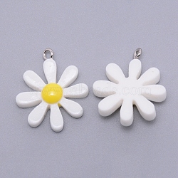Resin Pendants, with Platinum Plated Iron Loops, Daisy, White, 28x23.5x2mm, Hole: 2mm(X-RESI-WH0009-67D)