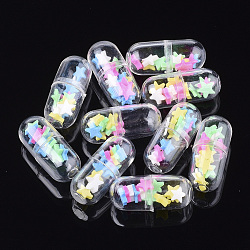 Openable Transparent Plastic Capsule Container, with Handmade Polymer Clay Cabochons Inside, Pill with Star, Colorful, 24x10.5mm(KY-S159-03F)