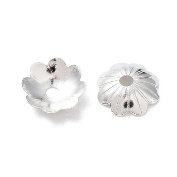 Brass Bead Caps, Cadmium Free & Lead Free, Flower, 925 Sterling Silver Plated, 8x8x2mm, Hole: 1.6mm