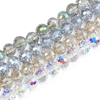 Electroplate Transparent Glass Beads Strands, Faceted, Round, Mixed Color, 8x7mm, Hole: 1.6mm, about 71pcs/strand, 19.88 inch(50.5cm)