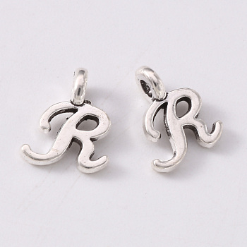 Tibetan Style Alloy Charms, Cadmium Free & Lead Free, Antique Silver, Letter.R, R: 10.5x8.5x1.5mm, Hole: 1.5mm