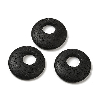 Natural Lava Rock Pendants, Donut/Pi Disc Charms, 32~33x4.5~5.5mm