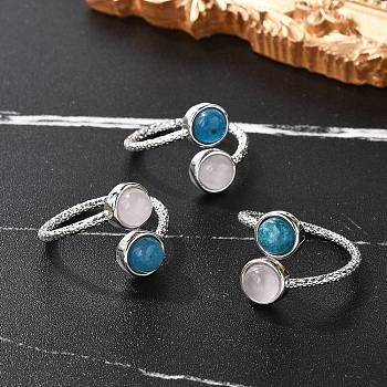 Natural Apatite & Rose Quartz Finger Rings, with Brass Jewelry for Women, Cadmium Free & Lead Free, 1.5~15mm, US Size 8 3/4(18.7mm)