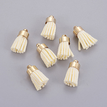Suede Cord Tassel Pendants, with Brass Findings, Golden, Beige, 16~19x7mm, Hole: 1mm