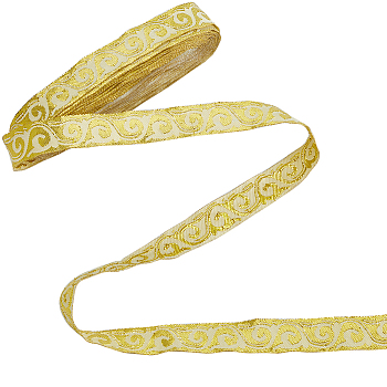Embroidery Polyester Ribbons, Jacquard Ribbon, Garment Accessories, Floral Pattern, Lemon Chiffon, 3/4 inch(20mm), about 7.66 Yards(7m)/pc