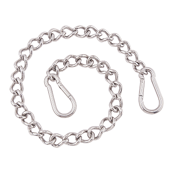 304 Stainless Steel Bearing Chain, with Carabiner, Stainless Steel Color, 75.5cm, link: 28x20x6mm, swivel clasps: 70x35x7mm