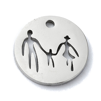 304 Stainless Steel Charms, Laser Cut, Flat Round with  Family Charm, Stainless Steel Color, 12x12x1mm, Hole: 1.2mm