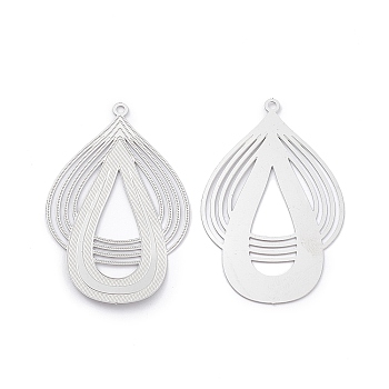 304 Stainless Steel Pendants, Hollow, Teardrop, Stainless Steel Color, 42.5x27.5x0.3mm, Hole: 1.5mm