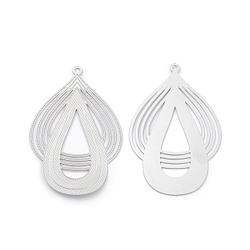 Non-Tarnish 304 Stainless Steel Pendants, Hollow, Teardrop, Stainless Steel Color, 42.5x27.5x0.3mm, Hole: 1.5mm