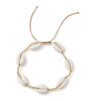 Shell Beads Anklets for Women, with Brass Beads, Seashell Color, Inner Diameter: 2-5/8~4 inch(6.8~10cm)