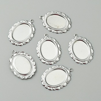 316 Surgical Stainless Steel Pendant Cabochon Settings, Oval, Stainless Steel Color, Tray: 18x13mm, 28x20x1mm, Hole: 1.5mm