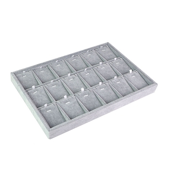 18-slot Velvet Pendant Organizer Holder, Jewelry Tray for Pendant Storage, Rectangle, Gray, 240x350x30mm