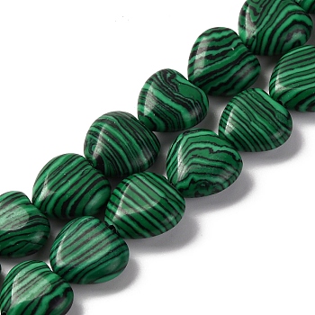 Synthetic Malachite Beads Strands, Heart, 11.5~12x11.5~12x5~5.5mm, Hole: 1mm, about 33pcs/strand, 15.16''(38.5cm)