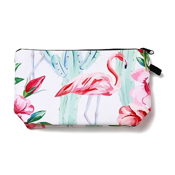 Flamingo Pattern Polyester  Makeup Storage Bag, Multi-functional Travel Toilet Bag, Clutch Bag with Zipper for Women, White, 22x12.5x5cm