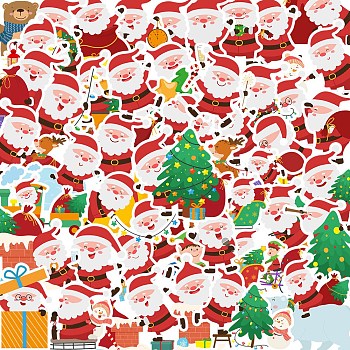 Christmas PVC Plastic Sticker Labels, Waterproof Decals for Suitcase, Skateboard, Refrigerator, Helmet, Mobile Phone Shell, Santa Claus Pattern, 30~60mm, 50pcs/set
