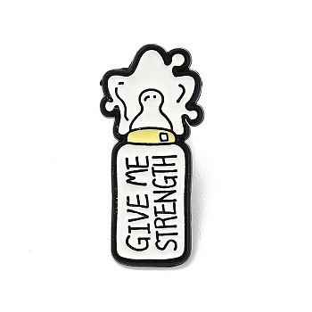 Cute Cow Theme Give Me Strength Enamel Pins, Alloy Brooch for Backpack Clothes, White, Milk Bottle, 31x14.5mm