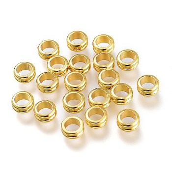 Brass Spacer Beads, Long-Lasting Plated, Grooved Beads, Column, Golden, 5.5x3mm, Hole: 4mm