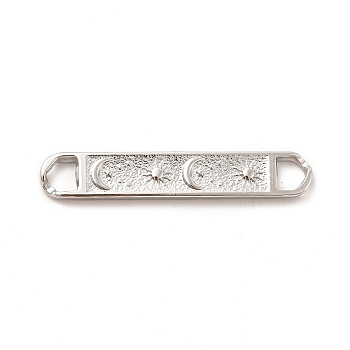 304 Stainless Steel Connector Charms, Rectangle Links with Moon & Star, Stainless Steel Color, 7x42x3mm, Hole: 4x5mm