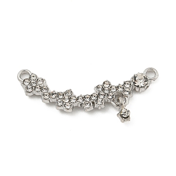 Alloy Connector Charms, Curved Links with Crystal Rhinestone, Platinum, 13x30x3mm, Hole: 1.6mm
