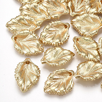 Brass Pendants, Leaf, Real 18K Gold Plated, 17x12x3mm, Hole: 1.2mm