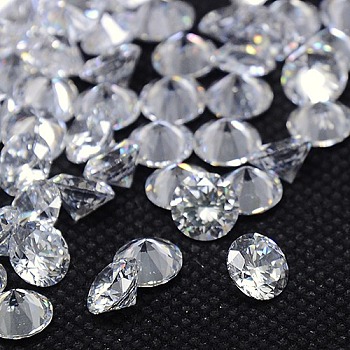 Cubic Zirconia Cabochons, Grade A, Faceted, Diamond, Clear, 1.2mm