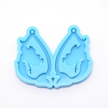 Teardrop with Lady Silicone Pendant Molds, Resin Casting Molds, For UV Resin, Epoxy Resin Jewelry Making, Blue, 41x50x5mm