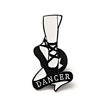 Creative Dancing Theme Enamel Pin, Electrophoresis Black Alloy Word Dancer Brooch for Backpack Clothes, White, Shoes Pattern, 30x16x1.3mm