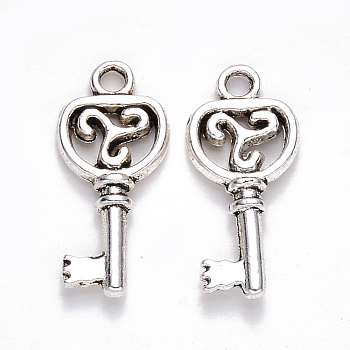 Tibetan Style Alloy Pendants, Skeleton Key, Cadmium Free & Lead Free, Antique Silver, 22x9.5x2.5mm, Hole: 1.8mm