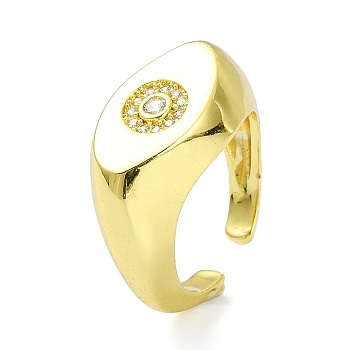 Brass with Cubic Zirconia Horse Eye Open Cuff Ring, Signet Finger Ring, Real 18K Gold Plated, Inner Diameter: 18mm