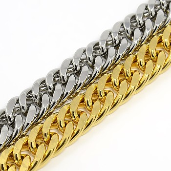 Fashionable 304 Stainless Steel Cuban Link Chain Bracelets, with Lobster Claw Clasps, Faceted, Mixed Color, 8-5/8 inch(220mm), 13.5mm