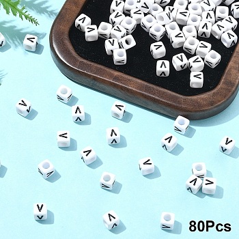 Acrylic Horizontal Hole Letter Beads, with Enamel, Cube, Letter V, 6x6x6mm, Hole: 3.2mm