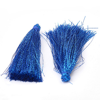 Polyester Tassel Big Pendant Decorations, with Metallic Cords, Blue, 67~73x5~8mm