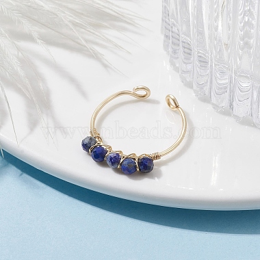 Copper Wire Wrapped Natural Lapis Lazuli Open Ring(RJEW-JR00630-03)-2
