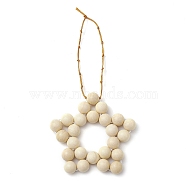 Star Natural Fossil Beads Pendant Decorations, Braided Nylon Thread Hanging Ornaments, Old Lace, 71mm(HJEW-JM02098)