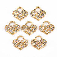 Rack Plating Brass Micro Pave Clear Cubic Zirconia Charms, Long-Lasting Plated, Cadmium Free & Lead Free, Heart, Light Gold, 12x12.5x3mm, Hole: 3.5x3.5mm(KK-T060-08-RS)