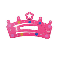 Baking Painted Hair Accessories Iron Snap Hair Clips, for Children, Crown, Deep Pink, 24x40mm(OHAR-PW0001-062-05)
