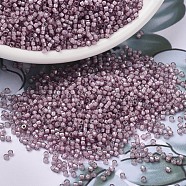 MIYUKI Delica Beads, Cylinder, Japanese Seed Beads, 11/0, (DB1791) White Lined Smoky Amethyst AB, 1.3x1.6mm, Hole: 0.8mm, about 20000pcs/bag, 100g/bag(SEED-J020-DB1791)