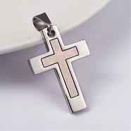 304 Stainless Steel Pendants, Cross, Stainless Steel Color, 31x22x2mm, Hole: 5x8mm(STAS-K091-01P)