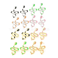 Enamel Snake Stud Earrings with Rhinestone, Brass Earrings for Women, Lead Free & Cadmium Free, Mixed Color, 34x21mm(EJEW-D059-03)