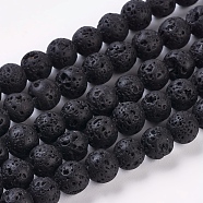 Natural Lava Rock Beads Strands, Round, Black, about 6mm in diameter, hole: 0.8mm, about 60pcs/strand, 16 inch(X-g434-8)