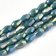 Electroplate Glass Beads Strands, AB Color Plated, Faceted Teardrop, Teal, 4x3mm, Hole: 0.7mm, about 98~99pcs/strand, 16.54~16.92 inch(42~43cm)(EGLA-S194-02A-A05)