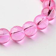 Drawbench Transparent Glass Round Beads Strands, Spray Painted, Hot Pink, 8mm, Hole: 1.3~1.6mm, about 100pcs/strand, 31.4 inch(X-GLAD-Q012-8mm-03)