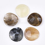 Acrylic Pendants, Imitation Gemstone Style, Flat Round, Mixed Color, 34x33x6mm, Hole: 2mm(OACR-T011-133)