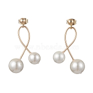 Shell Pearl Round Ball Drop Earings, Brass Stud Earrings, Golden, 36x22mm(EJEW-TA00348)