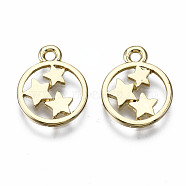 Alloy Pendants, Cadmium Free & Nickel Free & Lead Free, Flat Round with Star, Real 16K Gold Plated, 15x12x1.5mm, Hole: 1.5mm(PALLOY-T075-111G-NR)