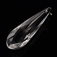 Faceted Teardrop Glass Pendants, Briolette Cut, Clear, 76.5x22x18mm, Hole: 1mm(X-GLAA-O008-E02)
